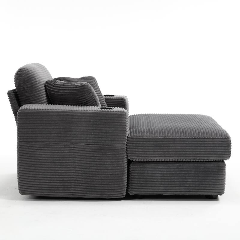 Corduroy Upholstered Chaise Lounge Sofa,Magazine bag,Detachable Cushions Deep Seat for Living Room Office
