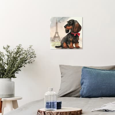 Wynwood Studio Canvas Animals Cutest Puppy Paris 3 Black and Glam Wall Art Canvas Print - Black, Red