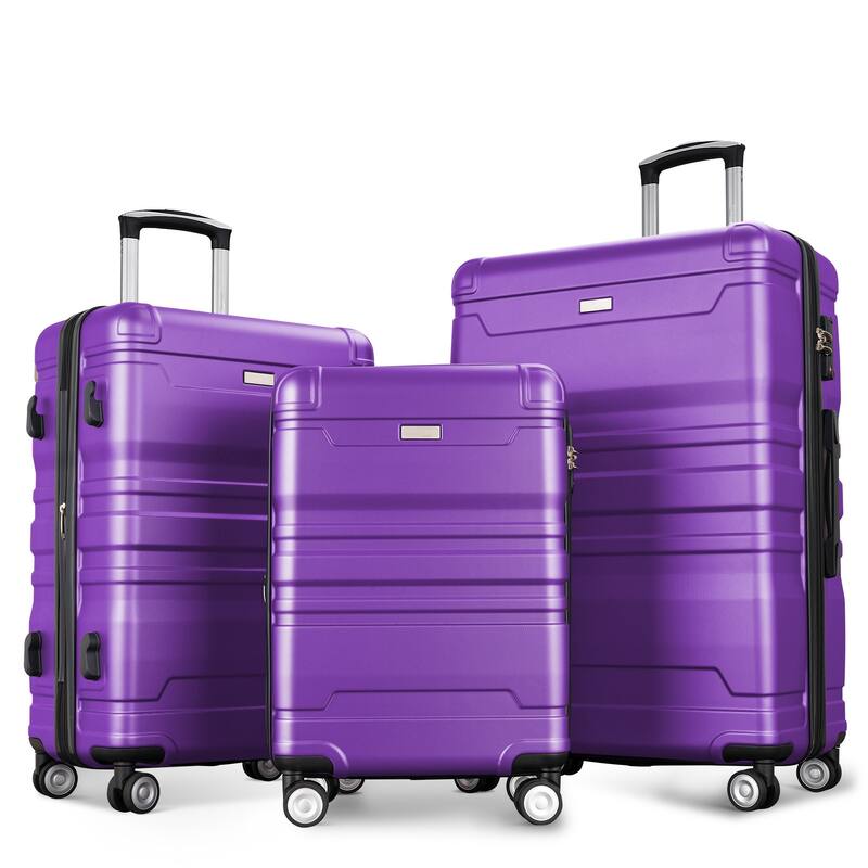3 Pcs Luggage Set, Expandable ABS Hardshell Suitcases Spinner Wheels with TSA Lock 20''24''28'' - Purple
