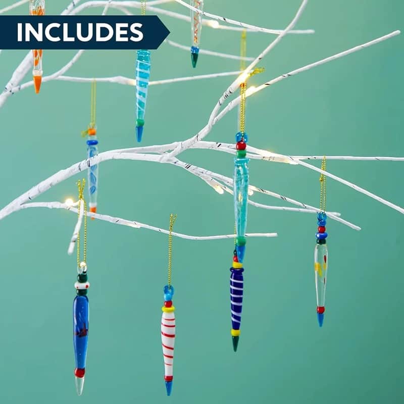 Glass Icicles Christmas Decoration Set - 12 Unique Designs