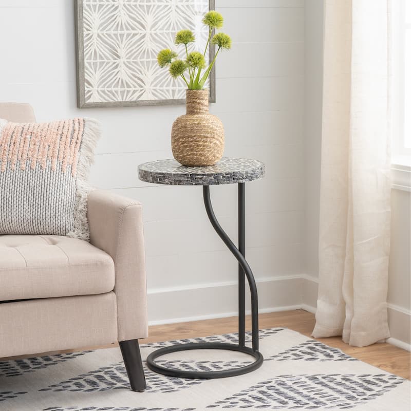 Padget Black Capiz Round Metal Side Table - MDF