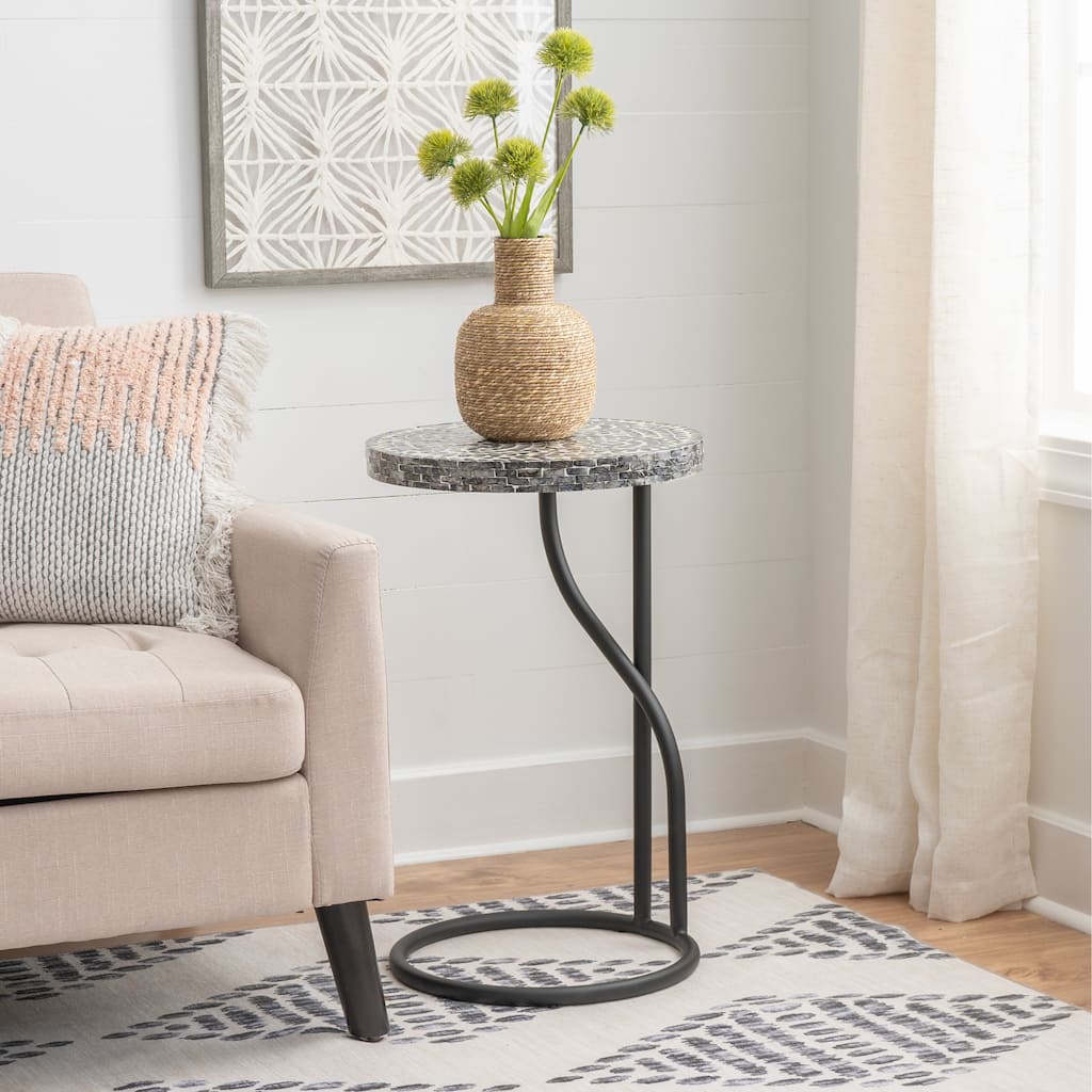 Padget Black Capiz Round Metal Side Table