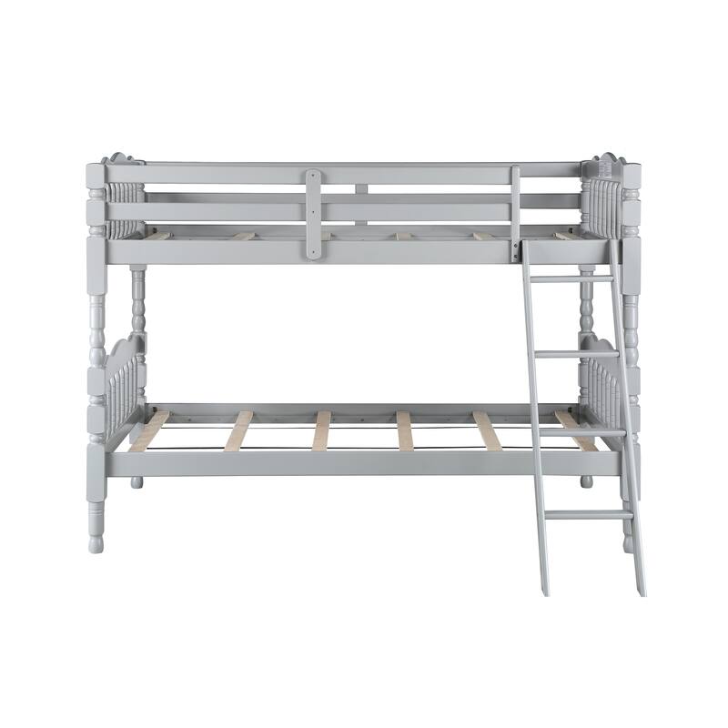 Twin over Twin Solid Wood Bunk Bed with Ladder & Fence