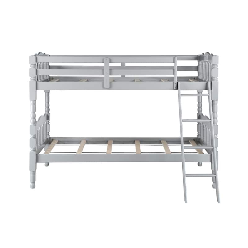 Twin over Twin Solid Wood Bunk Bed with Ladder and Fence for Kids
