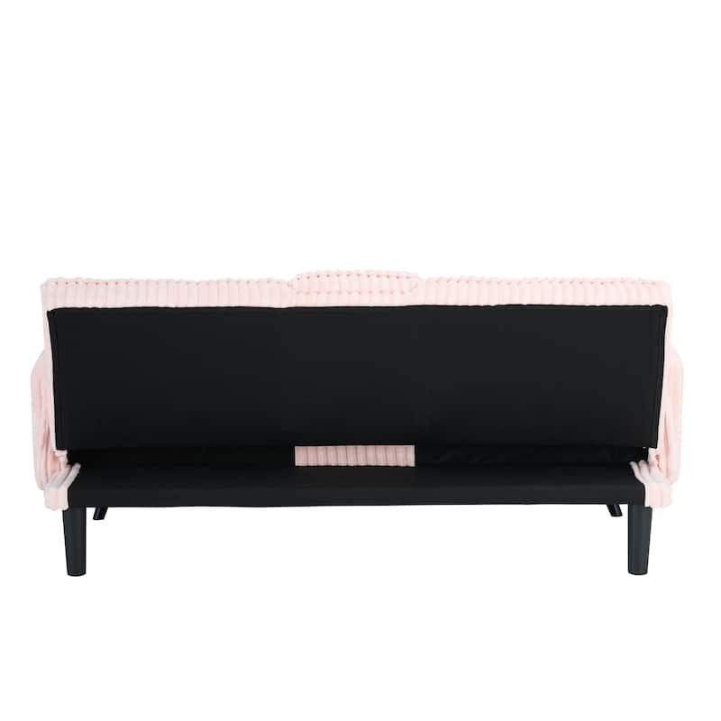 Pink Corduroy Sofa with Retractable Cup Holder, 72x39x31 inches, Suitable for Living Room and Bedroom
