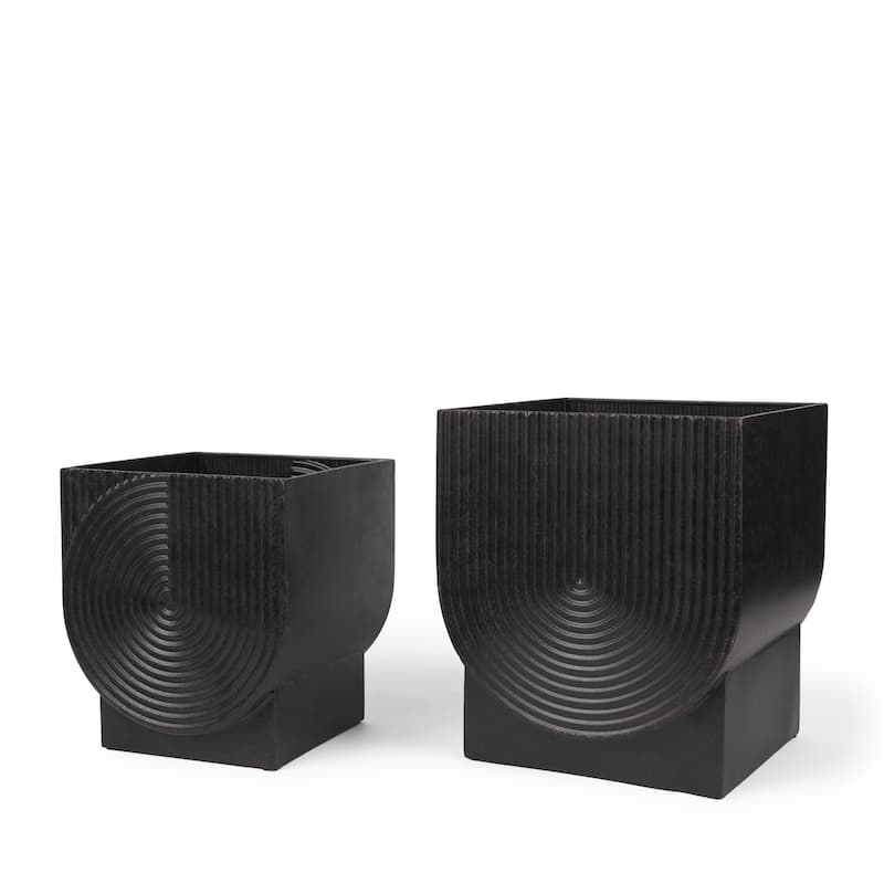 Medina Antiqued Black Metal Planters (Set of 2) - 9.5L x 9.5W x 11.0H - Black