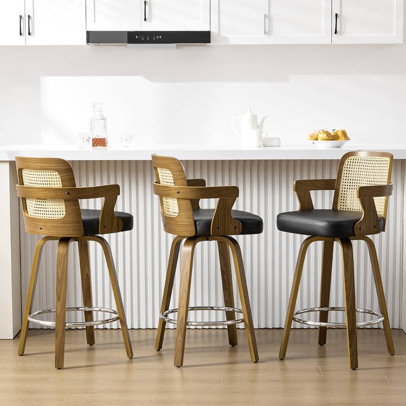 Upholstered Wood Swivel Counter Height Barstool with Arms - 37.8"H x 18.7"W x 19.29"D