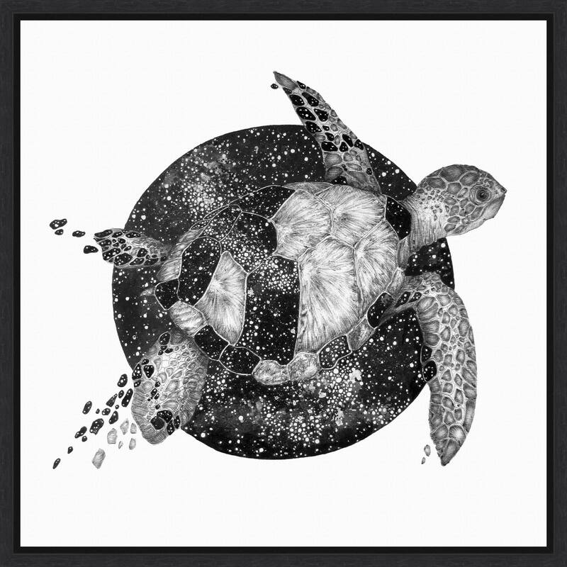 Cosmic Sea Turtle Square Copy by Ec Mazur Framed Canvas Wall Art