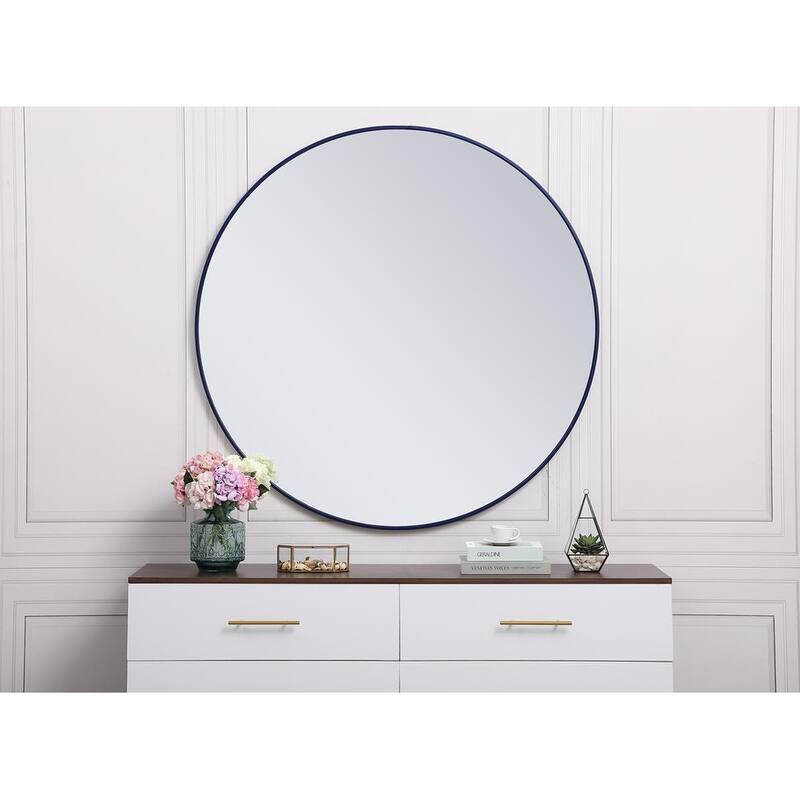 Carson Carrington Labbemala Metal Frame Round Mirror - 48" Diameter - Blue