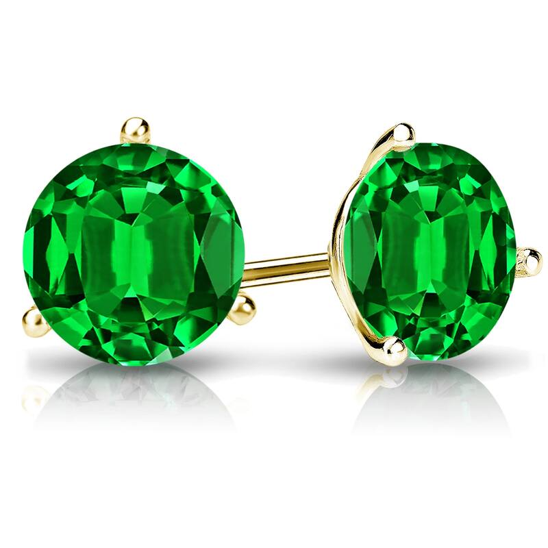 Auriya 14k Gold Lab Grown Gemstone Green Emerald Stud Earrings Round 0.25 to 5.00 ct. tw. 3-Prong Martini Screw-Back