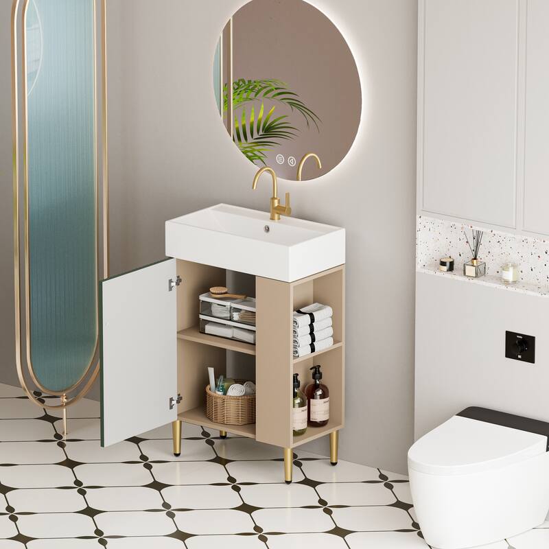 GDFStudio - Oliver 21.6" Open-Shelving Bathroom Vanity with Soft-Closing Door & Ceramic Sink