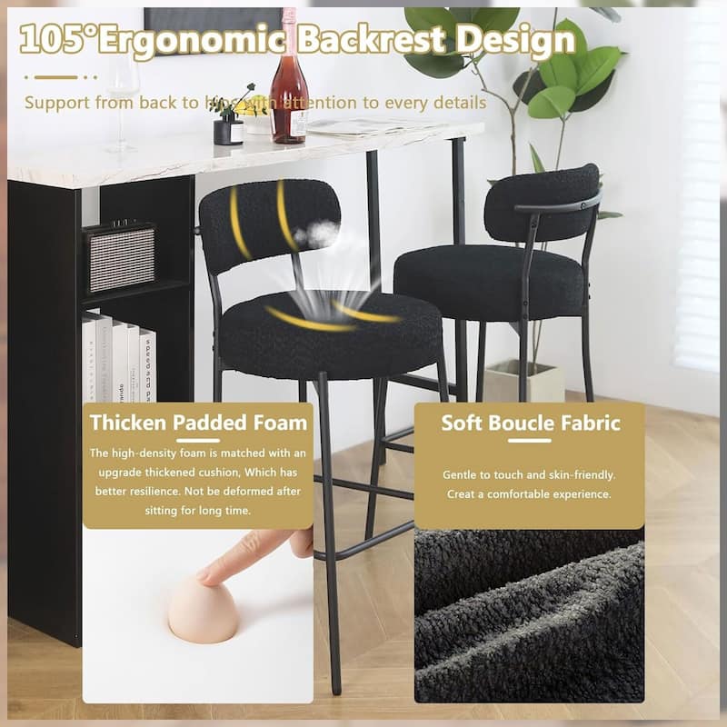 XINMICS 27 Inches Boucle Counter Height Bar Stools with Back
