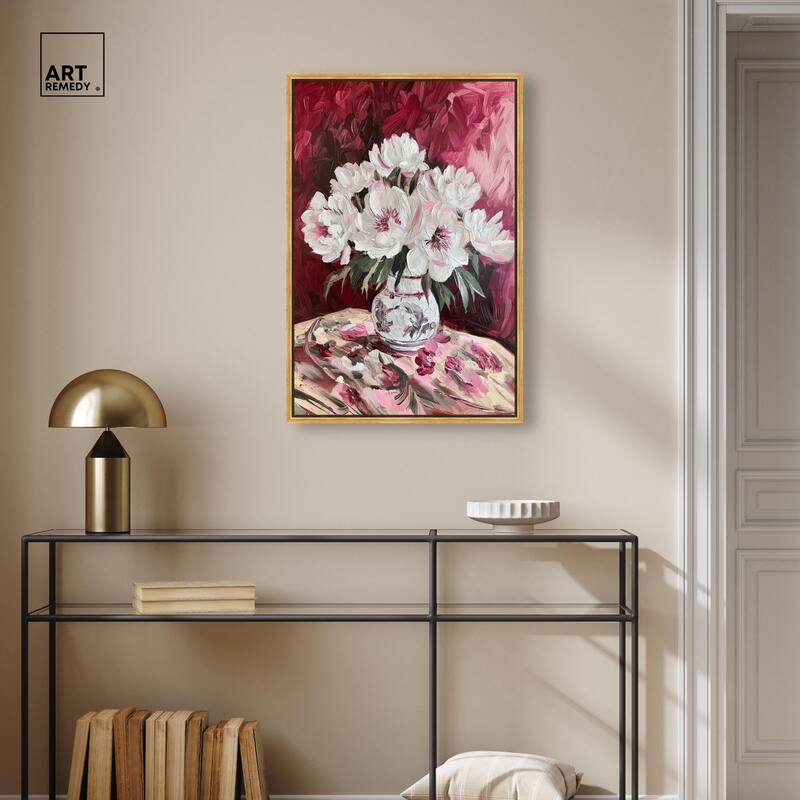 Peonies on Ruby Tide Canvas by Art Remedy