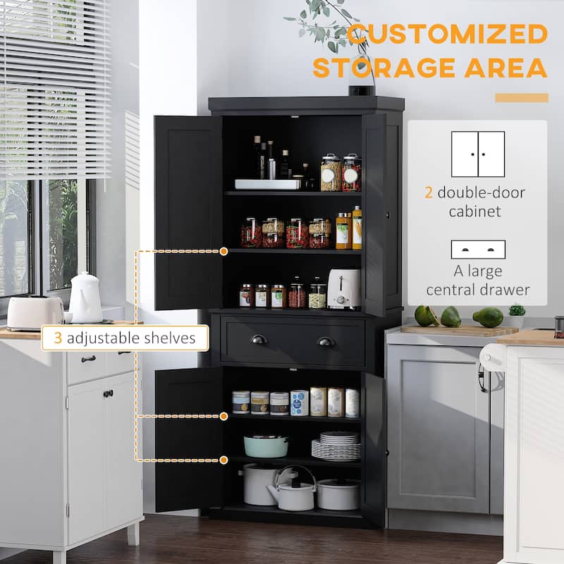 HOMCOM 72" Freestanding Kitchen Pantry Cabinet, Tall Storage Cabinet with 2 Door Cupboards, Drawer and Adjustable Shelves