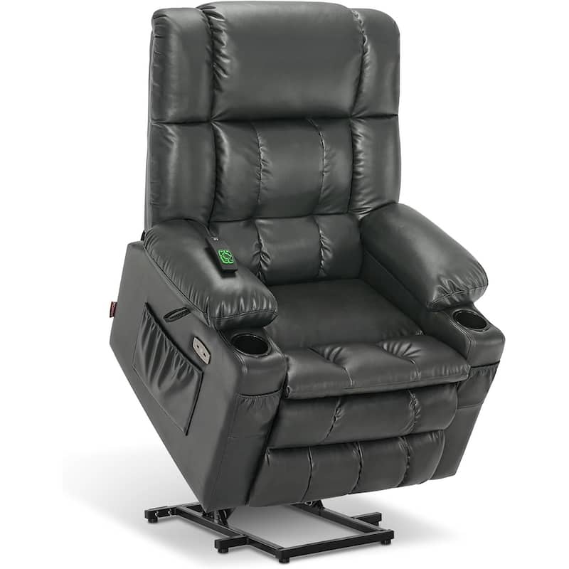 MCombo Large Dual Motor Power Lift Recliner Chair Sofa with Massage and Heat for Tall Elderly People, Faux Leather 7896 - Grey