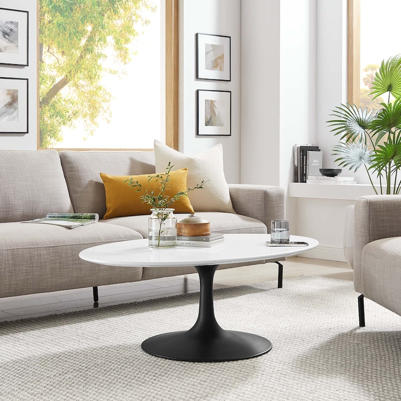 42" Oval-Shaped Wood Coffee Table, Black White