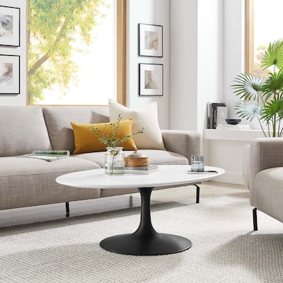 42" Oval-Shaped Wood Coffee Table, Black White