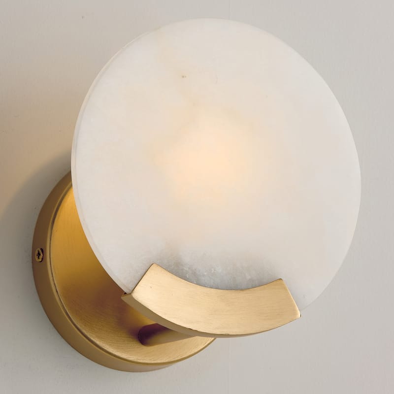 7" H x 7.25" W 1-Light Sconce in Aged Brass with Natural Alabaster Stone - 7"W x 8"H x 5"E