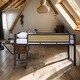 preview thumbnail 1 of 28, Twin Size Metal Loft Bed with Rectangular Desk,LED Lights,Storage Shelves Black+Brown