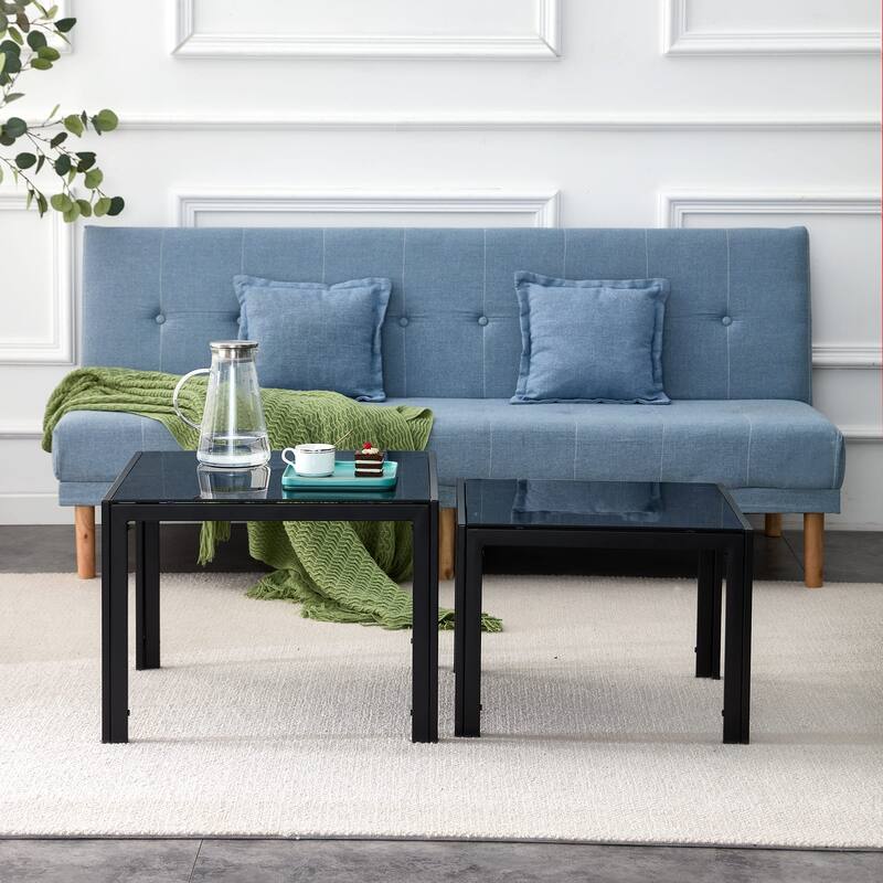 2 Piece Nesting Coffee Table Square Center Table Modern Stacking Table with Metal Frame End Table for Living Room,Bedroom