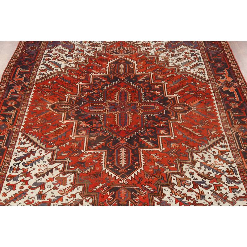 Hand Knotted Oriental 100% Wool Carpet Traditional Medallion Oranges & Rust Heriz Area Rug - 10' 5'' X 7' 9''