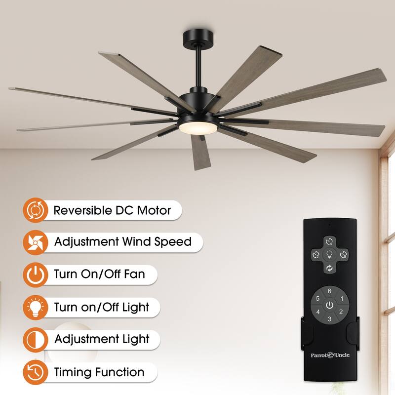 72" Farmhouse Black Integrated LED Windmill Ceiling Fan with Light and Remote