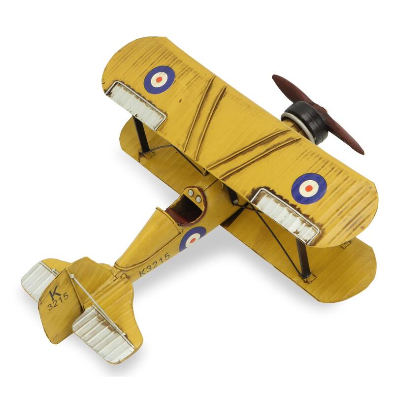HomeRoots 6" Yellow and Black Metal Hand Painted Model Airplane - 12' X '6' X '12