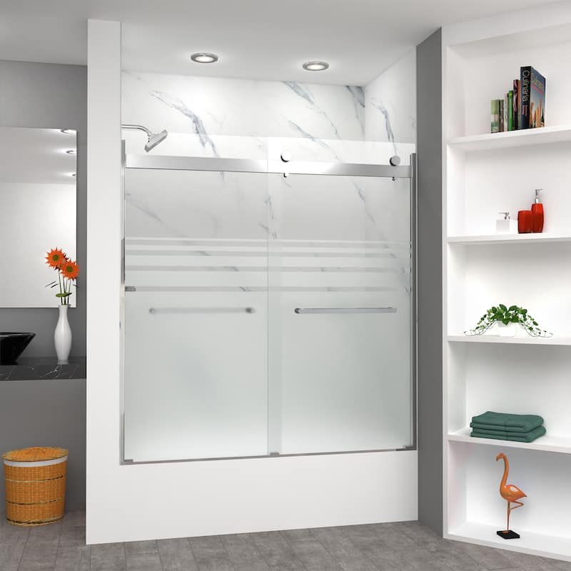 Brianna 60 in. W x 62 in. H By-Pass Frameless Shower Door with Frosted Glass - 56-60-in W x 62-in H