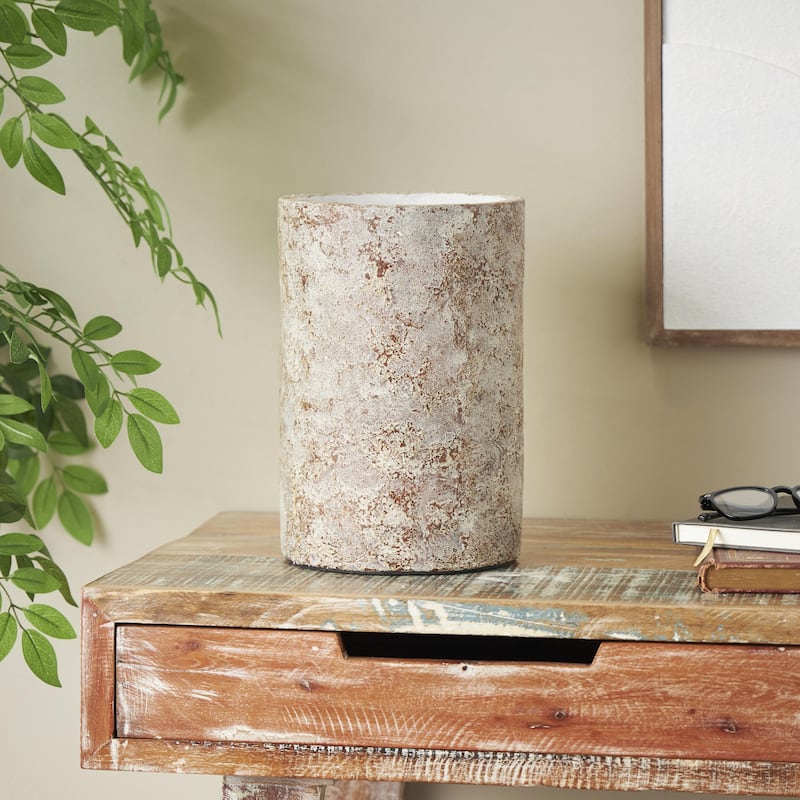 Ceramic Antique Style Wide Textured Decorative Vase - Brown - Roche River Decor