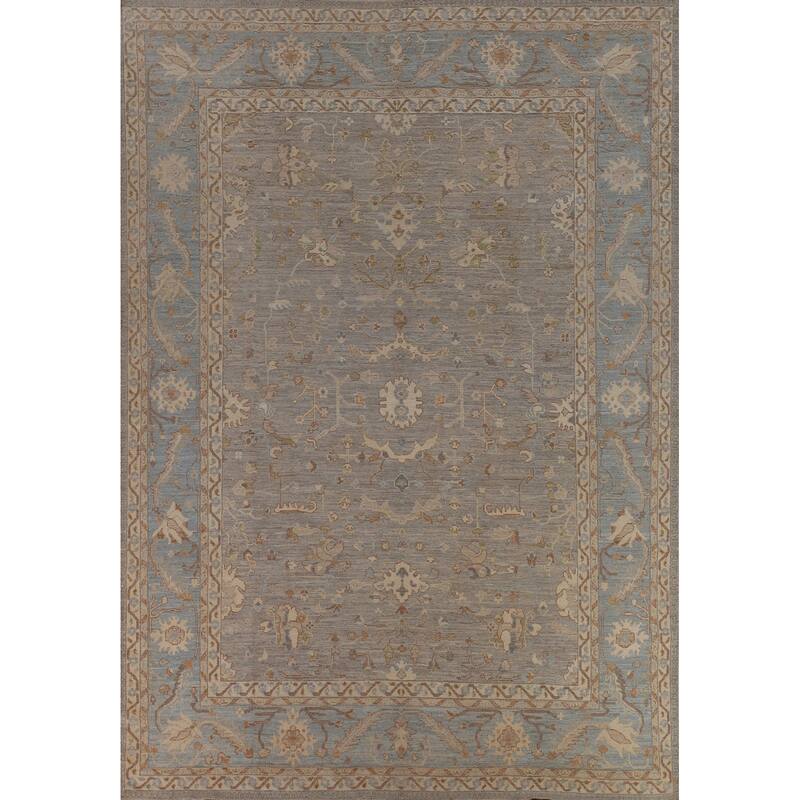 Vegetable Dye Oushak Turkish Area Rug Handmade Floral Wool Carpet - 9'4"x 12'4"