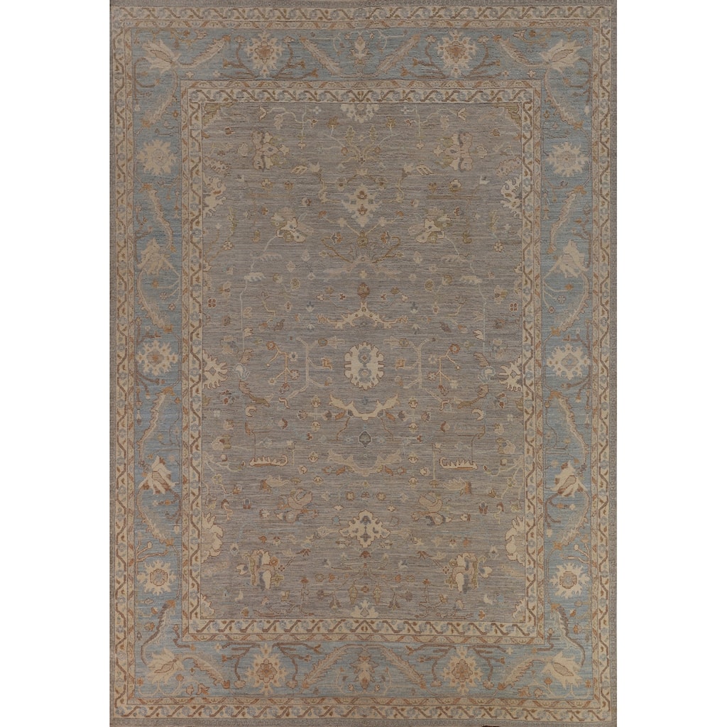 Vegetable Dye Oushak Turkish Area Rug Handmade Floral Wool Carpet - 9'4"x 12'4"