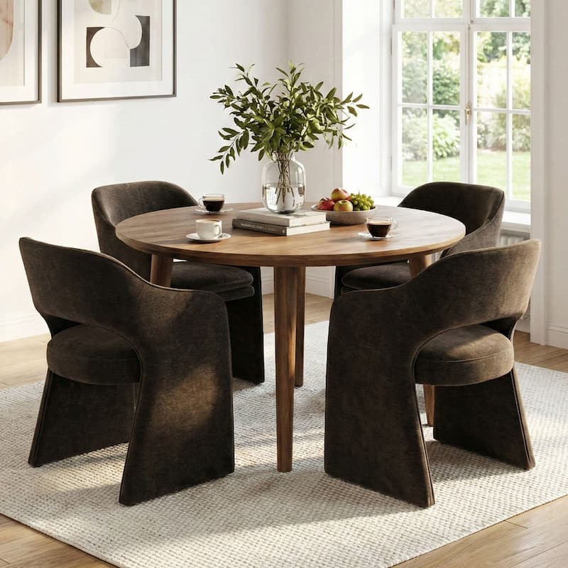 19" Seat Height Upholstered Chenille Dining Armchair (Set of 4) - Brown