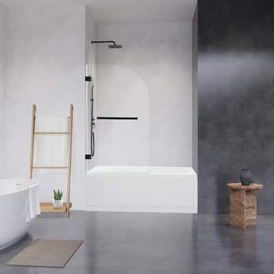 Altair Alvise Frameless Hinged Tub Door in Matte Black Finish with Clear Glass - 34"W x 58"H