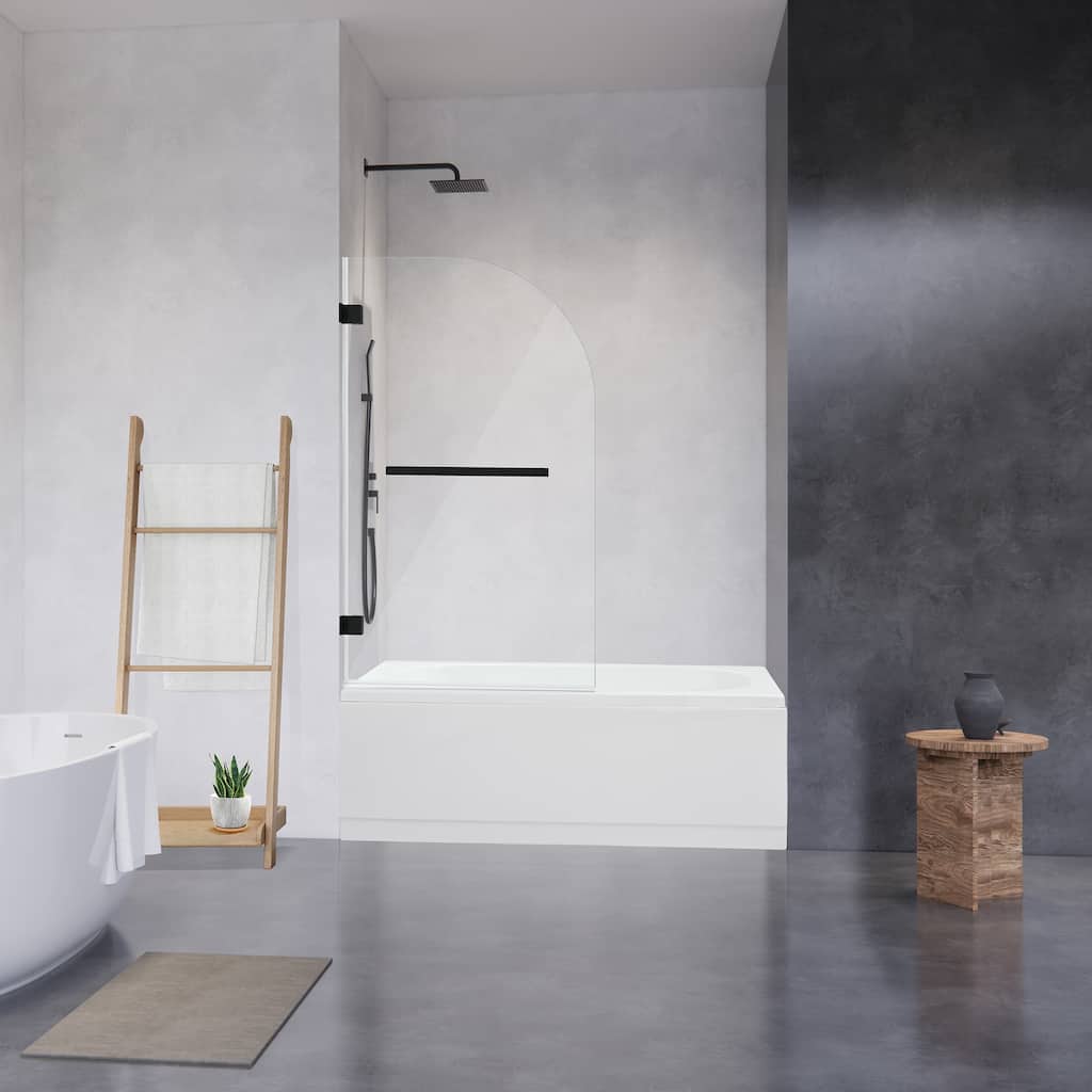Altair Alvise Frameless Hinged Tub Door in Matte Black Finish with Clear Glass - 34"W x 58"H