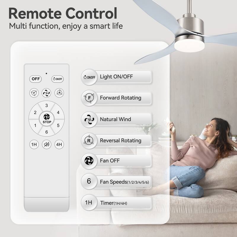 52 Inch LED Ceiling Fan with Lights Remote(3-Blade)