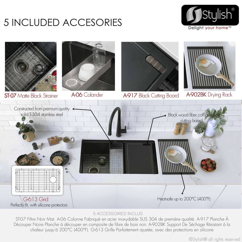 Undermount 33" Workstation Single-Bowl Stainless Steel Kitchen Sink