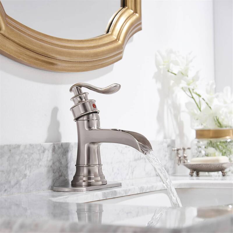 Waterfall Bathroom Faucet With Drain Assembly Single Handle Bathroon Sink Faucets One Hole Modern Basin Taps With Deck Plate