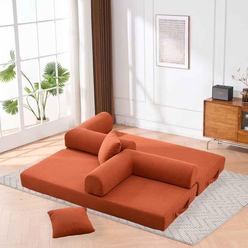 Convertible Sofa Bed, Folding Floor Couch Loveseat with Pillows, Corduroy Multi‑Mode Lounger, Sleeper Mattress