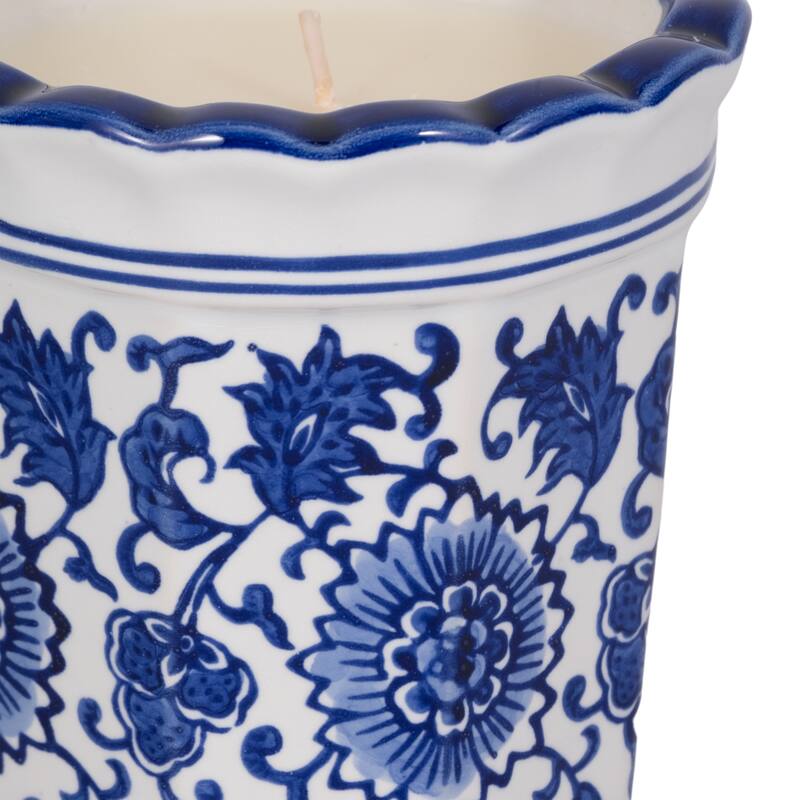 Modern Chinoiserie Ceramic Candle - Jasmine Scented Candle - 5.0"