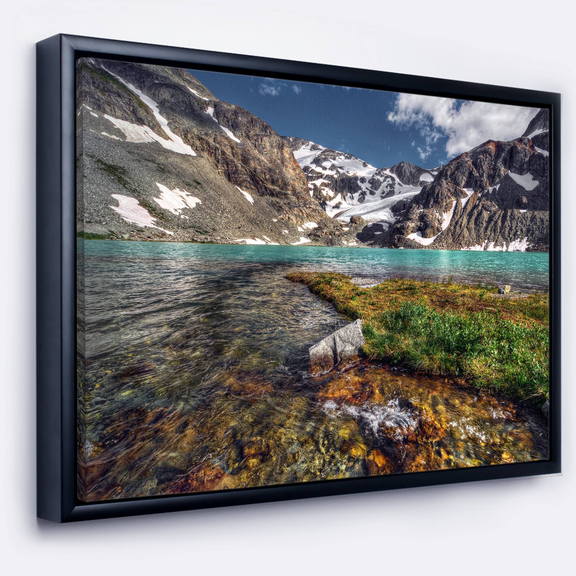 Designart "Crystal Clear Creek in Mountains" Large Landscape Framed