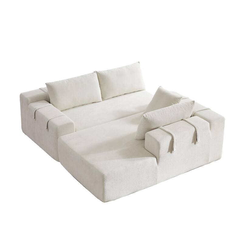 Corduroy Fabric 3-Seater Cloud Couch with 2 Movable Footrest,U Shaped Couch Set,Upholstered Deep Seat 2-Seat with 3 cushions