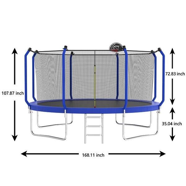 slide 2 of 9, 14FT Trampoline with Basketball Hoop, ASTM Approved Reinforced Type Outdoor Trampoline with Enclosure Net N/A