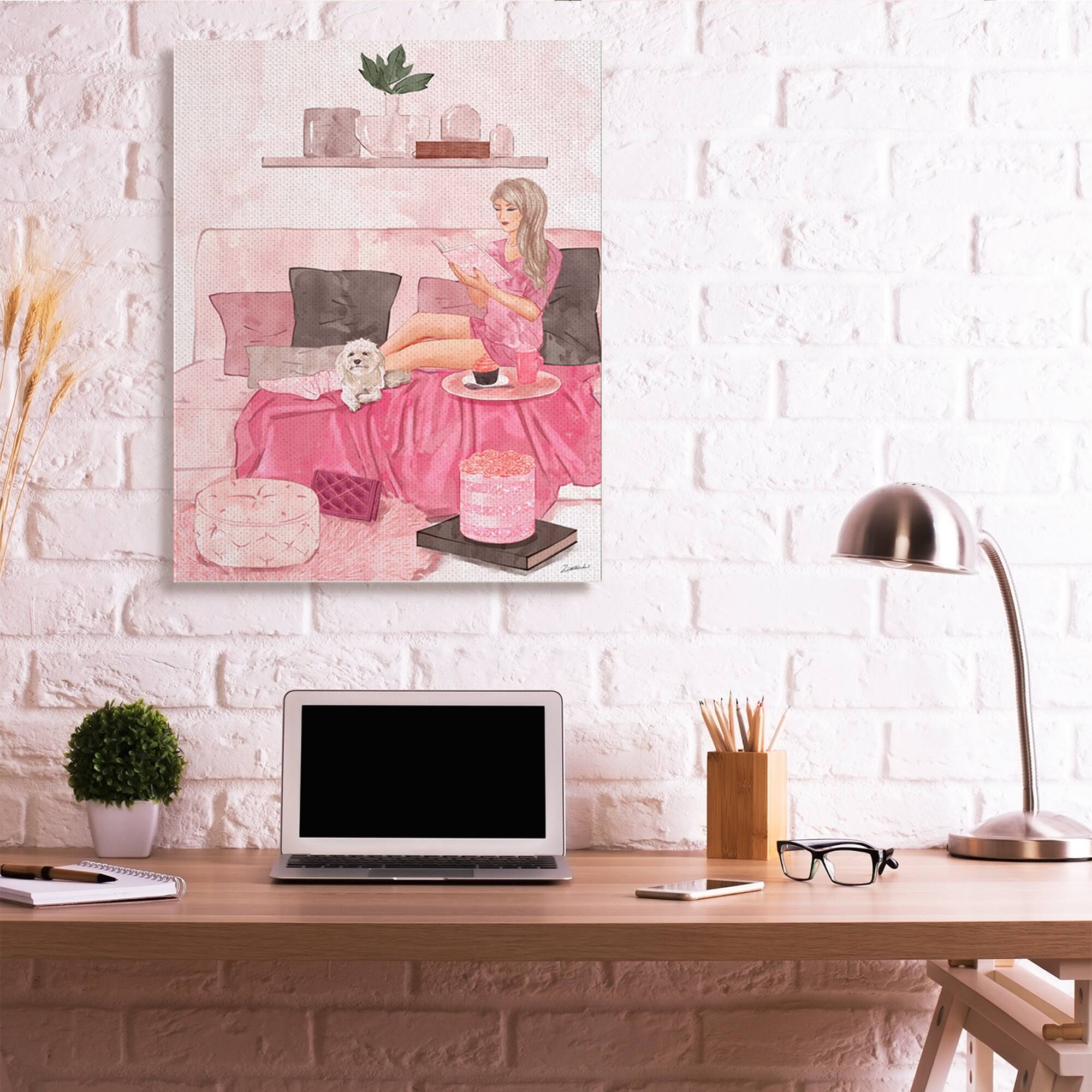 Stupell Fashionista Reading with Dog Pink Room Interior Canvas Wall Art Bed Bath & Beyond