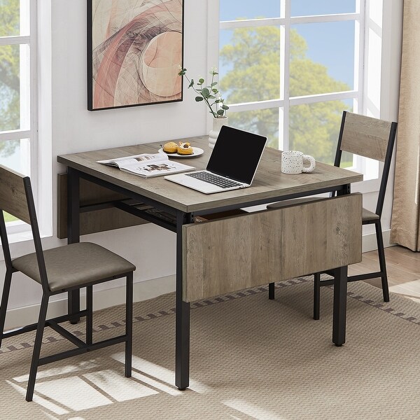Modern Industrial 63.2'' Extendable Dining Table w/Drop Leaf