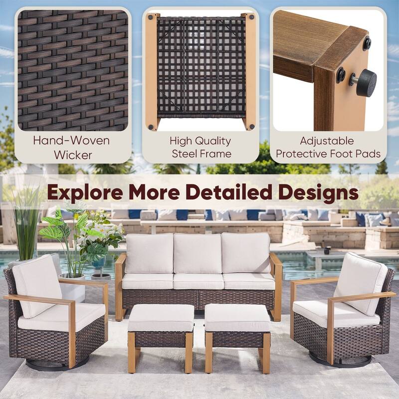 Pocassy 5 Pieces Outdoor Wicker Chair with Fire Table Set