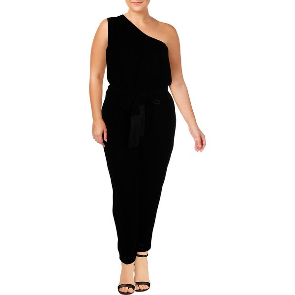 velvet one shoulder jumpsuit