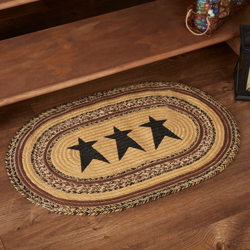 Kettle Grove Jute Rug Oval Stencil Stars w/ Pad 20x30 - 20" x 30" - 20" x 30" - Tan