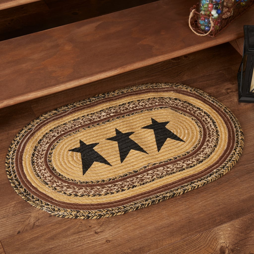 Kettle Grove Jute Rug Oval Stencil Stars w/ Pad 20x30 - 20" x 30"