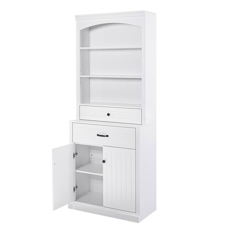 Roomfitters Bathroom Storage Cabinet with 2 Doors Drawers Adjustable Shelf and 3 Open Compartments MDF Construction