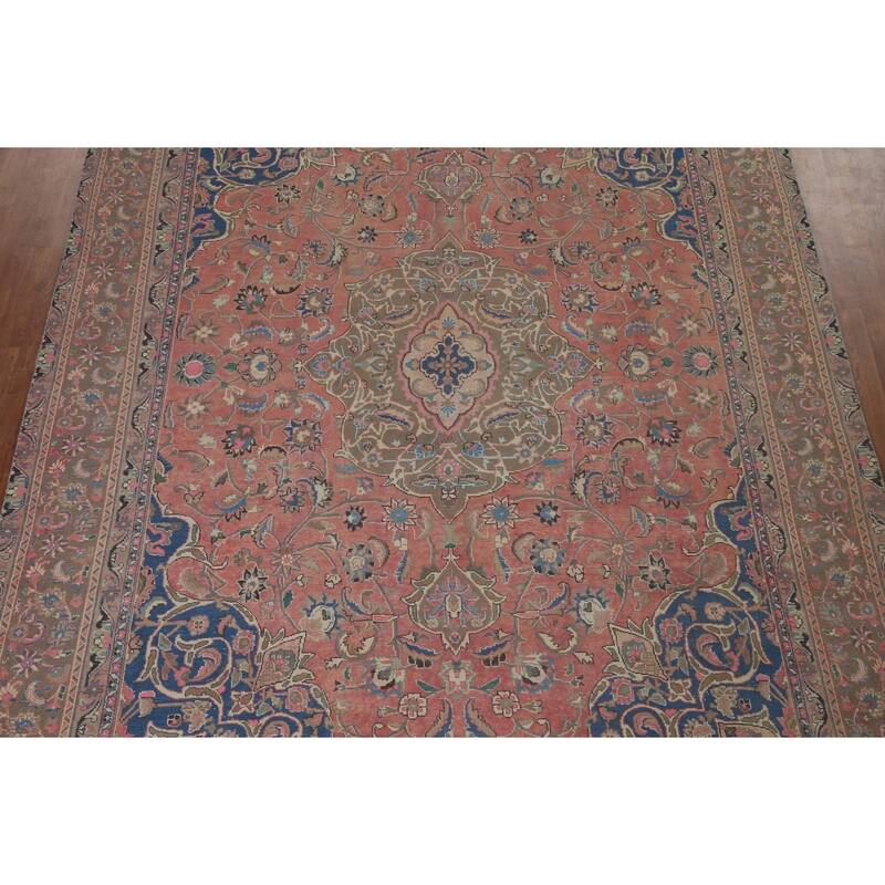 Traditional Mashad Persian Vintage Area Rug Hand-knotted Wool Carpet - 8'10" x 12'7"